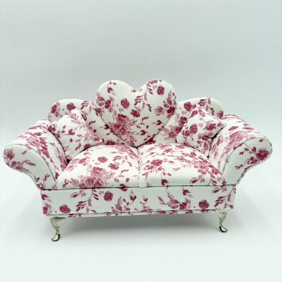 Miniature Couch Jewelry Box Floral Print Sofa Ring Holder Display Case